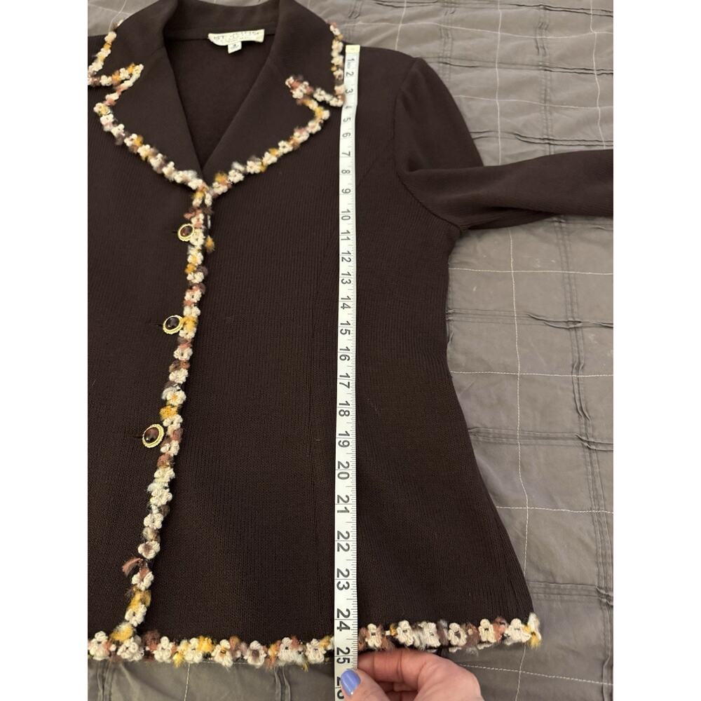 ST. JOHN Collection Knits Brown Jacket Sz 12 Multicolor Trim Office Wool Blend - Picture 7 of 11